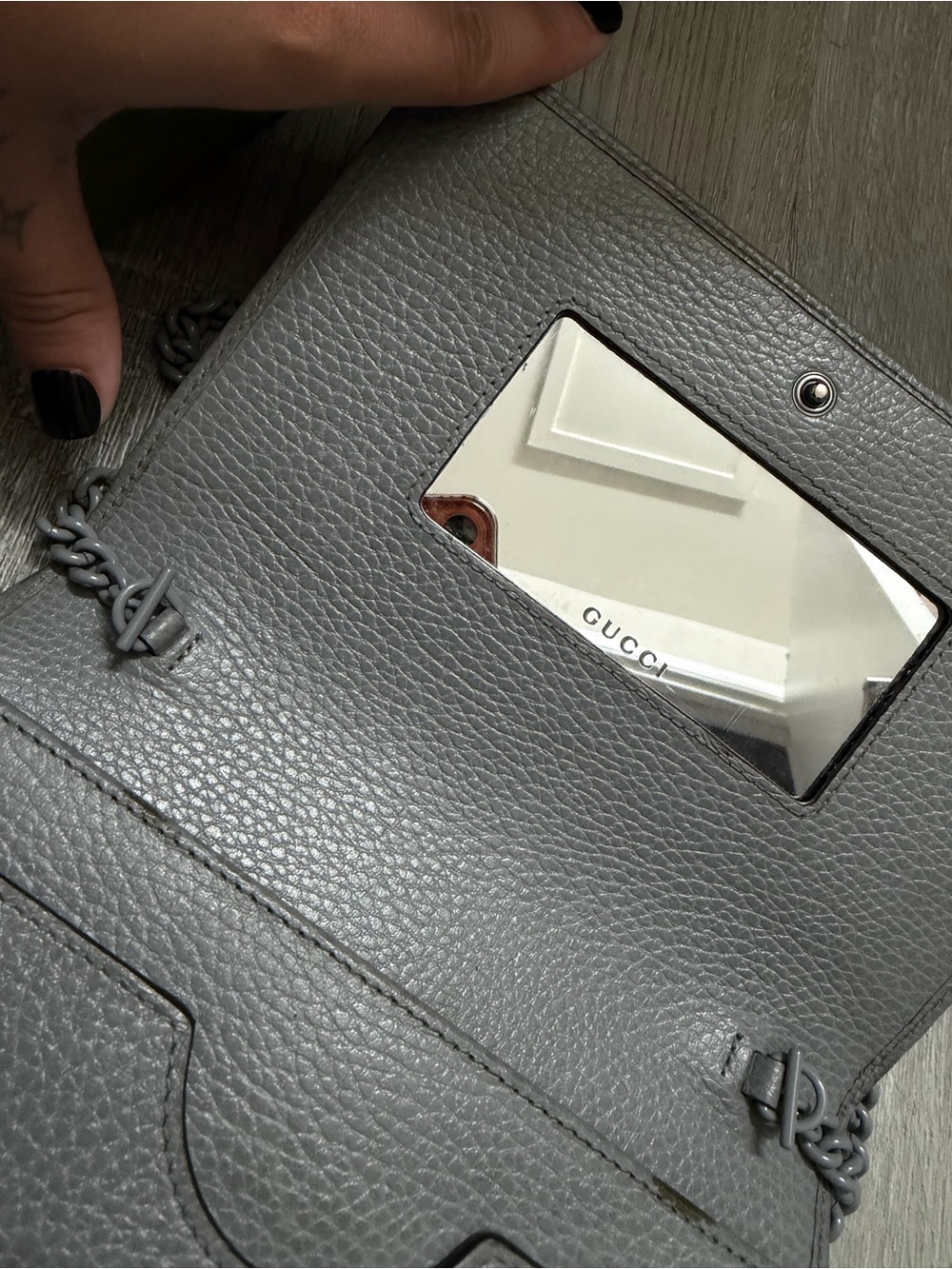 Gucci Grey Pebbled Leather Mini Chain Crossbody - Picture 2 of 5